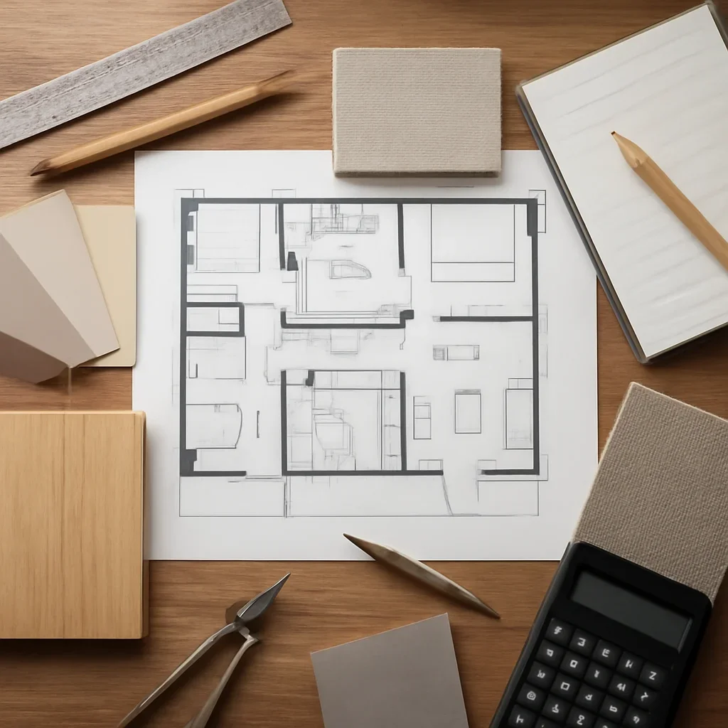 Interior design process tools used to shape a clear home plan.
